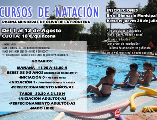 Cursos de natación de la primera quincena de agosto en la piscina municipal de Oliva de la Frontera